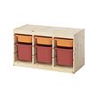 TROFAST - Storage combination with boxes, light white stained pine light orange/red, 93x44x53 cm