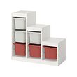 TROFAST - Storage combination with boxes, white grey/red, 99x44x95 cm