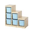 TROFAST - Storage combination with boxes, light white stained pine/light blue, 94x44x91 cm