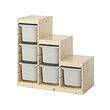 TROFAST - Storage combination with boxes, light white stained pine/grey, 94x44x91 cm