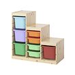 TROFAST - Storage combination with boxes, light white stained pine/multicolour, 94x44x91 cm