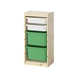TROFAST - Kombinasi penyimpanan dgn kotak, pinus diwarnai putih muda putih/hijau terang, 44x30x91 cm