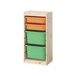 TROFAST - Storage combination with boxes, light white stained pine/light orange bright green, 44x30x91 cm