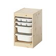TROFAST - Storage combination with box/trays, light white stained pine/white, 32x44x53 cm