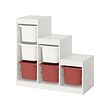 TROFAST - Storage combination with boxes, white white/red, 99x44x95 cm