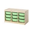 TROFAST - Storage combination with boxes, light white stained pine/light green, 93x44x53 cm