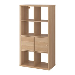 KALLAX - Unit rak dengan pintu, efek kayu oak diwarnai putih, 147x77 cm