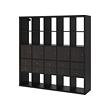 KALLAX - Unit rak dengan 10 sisipan, hitam-cokelat, 182x182 cm