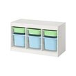 TROFAST - Storage combination with boxes, white light green/light blue, 99x44x56 cm