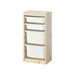 TROFAST - Storage combination with boxes, light white stained pine/white, 44x30x91 cm