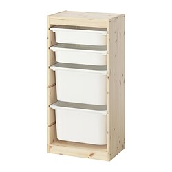 TROFAST - Storage combination with boxes, light white stained pine/white, 44x30x91 cm