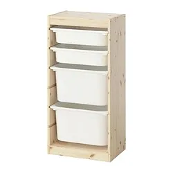 TROFAST - Storage combination with boxes, light white stained pine/white, 44x30x91 cm