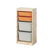 TROFAST - Storage combination with boxes, light white stained pine light orange/grey, 44x30x91 cm
