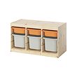 TROFAST - Storage combination with boxes, light white stained pine light orange/grey, 93x44x53 cm