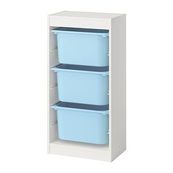 TROFAST - Storage combination with boxes, white/light blue, 46x30x95 cm