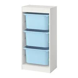 TROFAST - Kombinasi penyimpanan dgn kotak, putih/biru muda, 46x30x95 cm