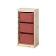 TROFAST - Storage combination with boxes, light white stained pine/red, 44x30x91 cm