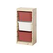 TROFAST - Storage combination with boxes, light white stained pine/red white, 44x30x91 cm