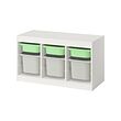 TROFAST - Storage combination with boxes, white light green/grey, 99x44x56 cm