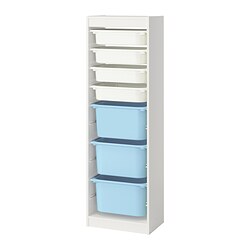 TROFAST - Storage combination with boxes, white white/light blue, 46x30x146 cm
