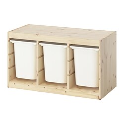 TROFAST - Storage combination with boxes, light white stained pine/white, 93x44x53 cm