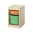 TROFAST - Storage combination with boxes, light white stained pine light orange/bright green, 32x44x53 cm
