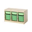 TROFAST - Storage combination with boxes, light white stained pine light green/bright green, 93x44x53 cm