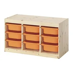 TROFAST - Kombinasi penyimpanan dgn kotak, pinus diwarnai putih muda/oranye muda, 93x44x53 cm