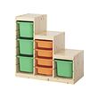 TROFAST - Storage combination with boxes, light white stained pine light orange/bright green, 94x44x91 cm