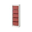 TROFAST - Storage combination with boxes, white/red, 46x30x146 cm