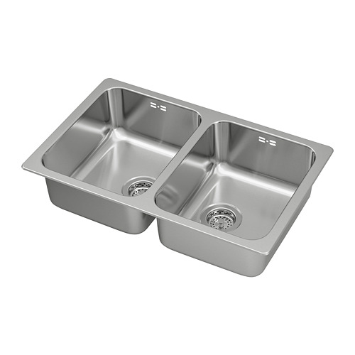 HillesjÖn Inset Sink, 2 Bowls, Stainless Steel, 75x46 Cm 