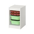 TROFAST - Storage combination w boxes/trays, white red/light green, 34x44x56 cm