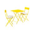 SUNDSÖ - Table and 2 folding chairs, outdoor bright yellow/bright yellow Kuddarna light grey-beige, 65x65 cm