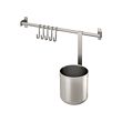 KUNGSFORS - Rail with 5 hooks and 1 container, stainless steel, 40 cm