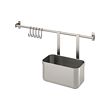KUNGSFORS - Rail with 5 hooks and 1 container, stainless steel, 56 cm