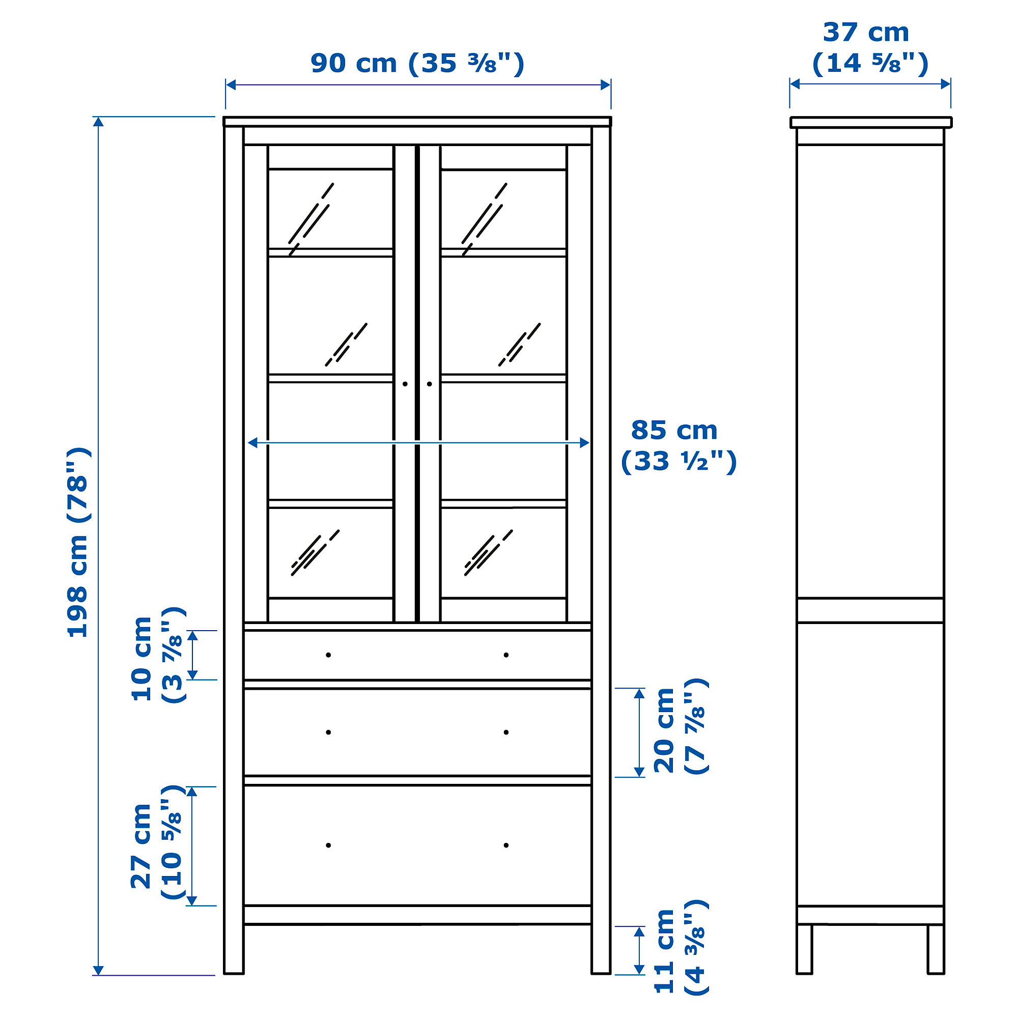 HEMNES Kabinet Berpintu Kaca Dg 3 Laci, Warna Putih/cokelat Muda | IKEA ...