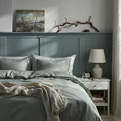 BERGPALM - Sarung duvet dan 2 sarung bantal, hijau/garis-garis, 200x200/50x80 cm