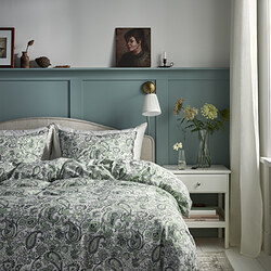 RODGERSIA - Duvet cover and 2 pillowcases, green/white, 200x200/50x80 cm