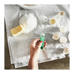 UPPFYLLD - Measuring cup, set of 2, off-white/bright green