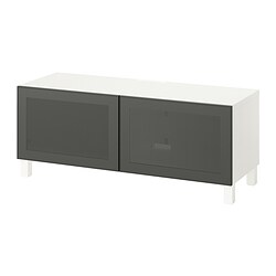 BESTÅ - Meja TV dengan pintu, putih Mörtviken/Stubbarp/abu-abu tua, 120x42x48 cm