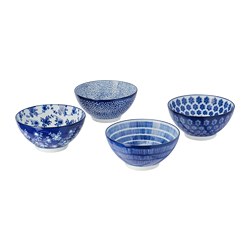 ENTUSIASM - Mangkuk, berpola/biru, 12 cm