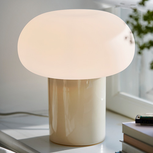 DEJSA table lamp, beige/opal white glass, 28 cm | IKEA Indonesia
