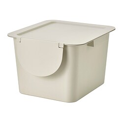 TRÖSKNING - Bin with lid, light beige, 12 l