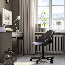 MALSKÄR/ELDBERGET - Swivel chair + pad, dark grey black/lilac