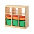 TROFAST - Storage combination, with shelves/boxes room divider/light white stained pine light orange bright green , 93x44x91 cm