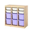 TROFAST - Storage combination with boxes, room divider light white stained pine/white lilac, 93x44x91 cm