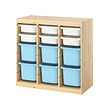 TROFAST - Storage combination with boxes, room divider light white stained pine/white light blue, 93x44x91 cm