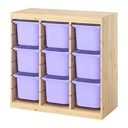 TROFAST - Kombinasi penyimpanan dgn kotak, penyekat ruangan/pinus diwarnai putih muda ungu, 93x44x91 cm