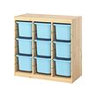 TROFAST - Storage combination with boxes, room divider/light white stained pine light blue, 93x44x91 cm