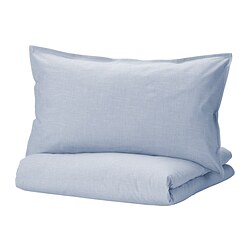 BERGPALM - Sarung duvet dan sarung bantal, biru/garis-garis, 150x200/50x80 cm